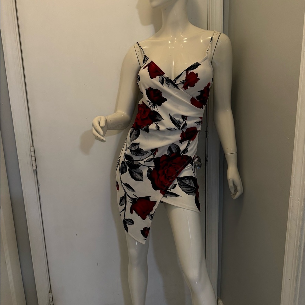 Floral Wrap Dress - Red and White